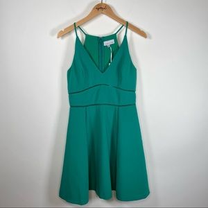 Adelyn Rae Deep V-Neck Sleeveless Peekaboo Fit & Flare Dress Green Size Medium